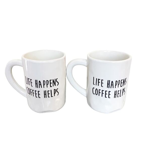 Life Happens Coffee Helps Chunky Coffee Mug Set of 2 - Picture 1 of 12